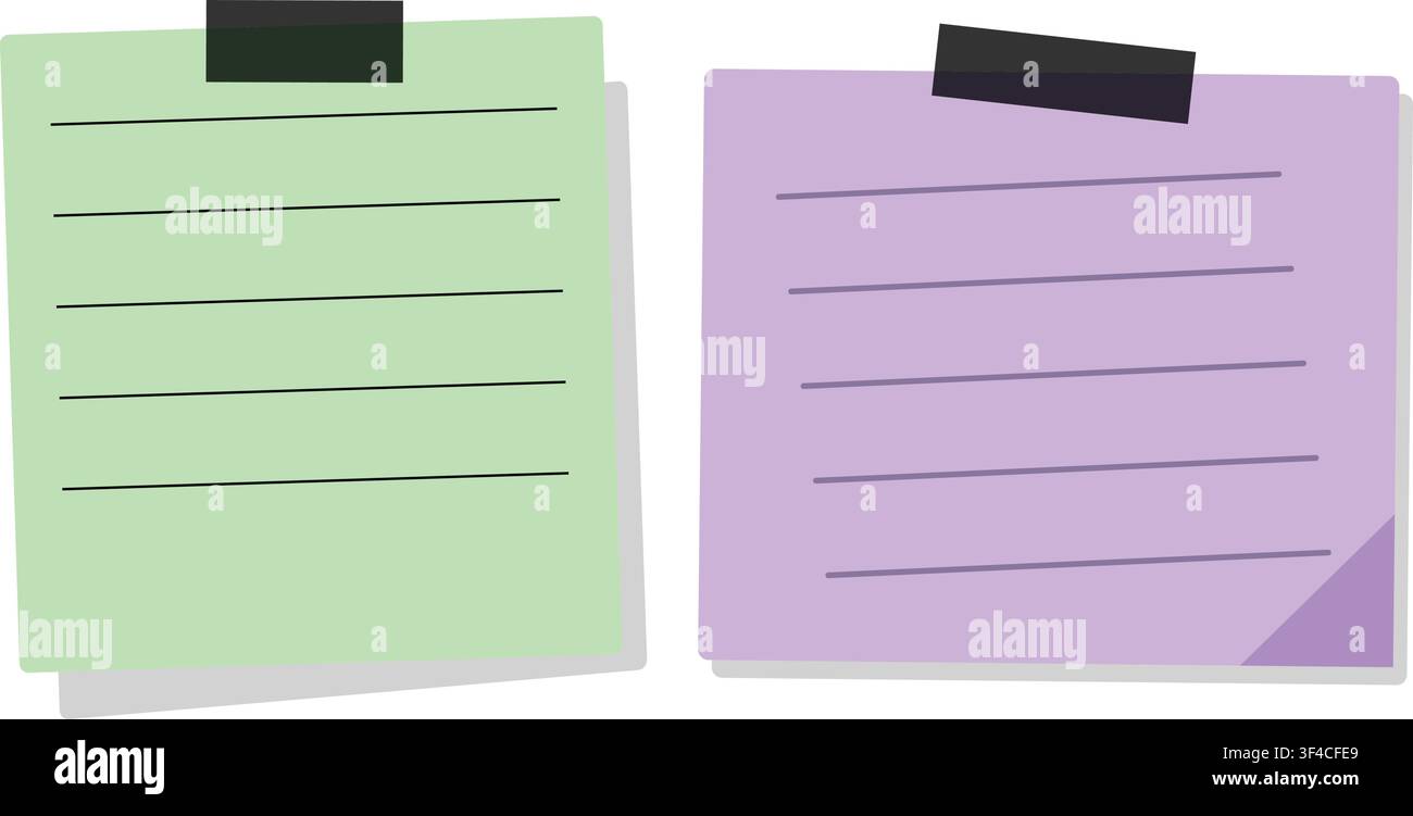 Taped paper note set vector illustration isolated on white background Stock Vector