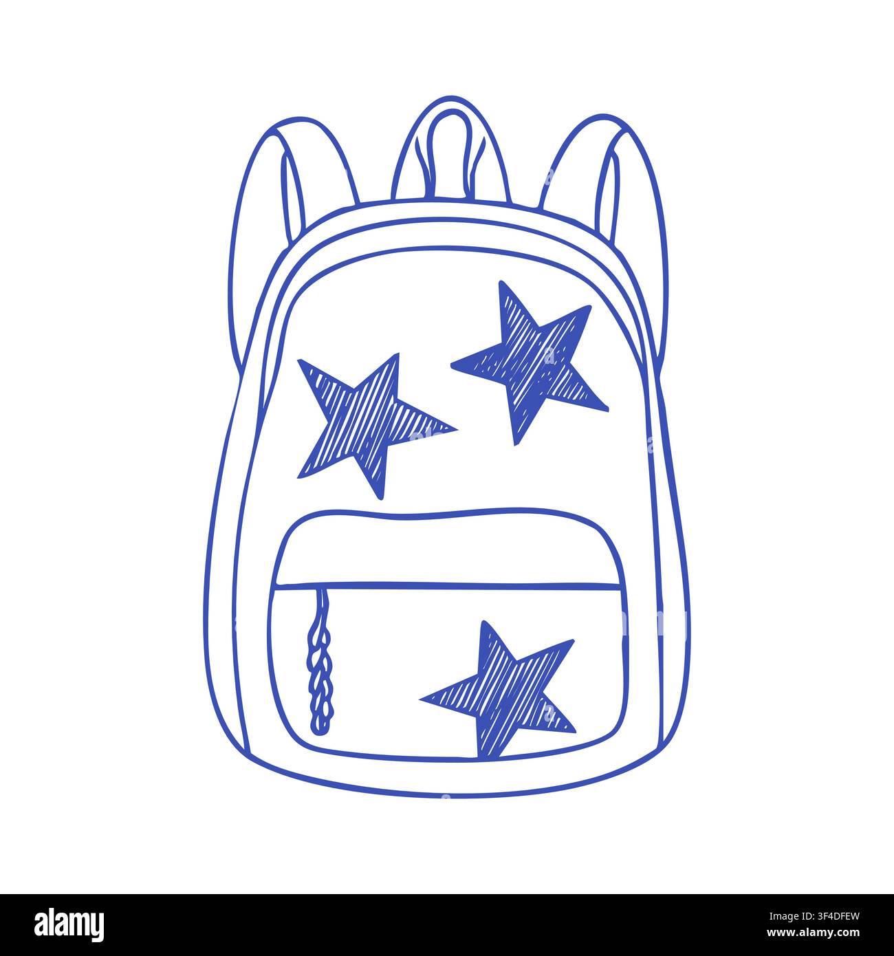 Blue ballpoint pen star backpack sketch Stock Vector