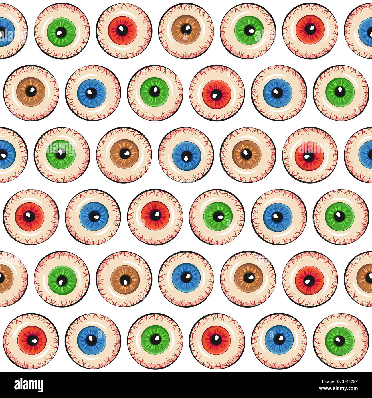 Seamless pattern with horror eyes. Vector background on white. Stock Vector