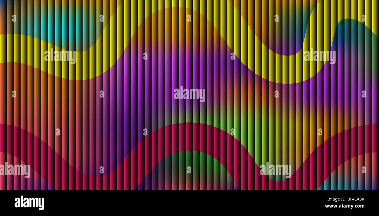 Abstract background featuring vertical lines with a colorful wavy gradient pattern and modern texture Stock Vector