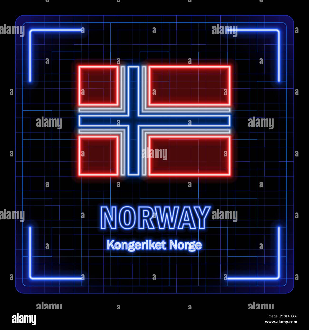 Norway flag symbol. Tech cyber data concept, editable strokes flag collection, bright neon design. Stock Vector