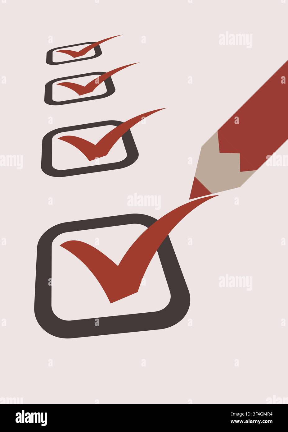 Vector illustration of checklist boxes being marked with a pencil, representing task completion, productivity, planning, project management, and to do Stock Vector