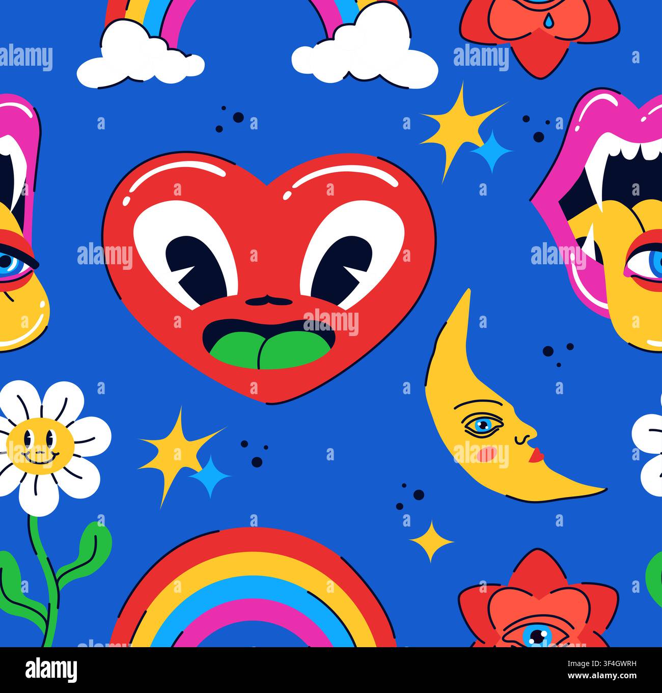 Colorful Surreal Faces Seamless Pattern Stock Vector