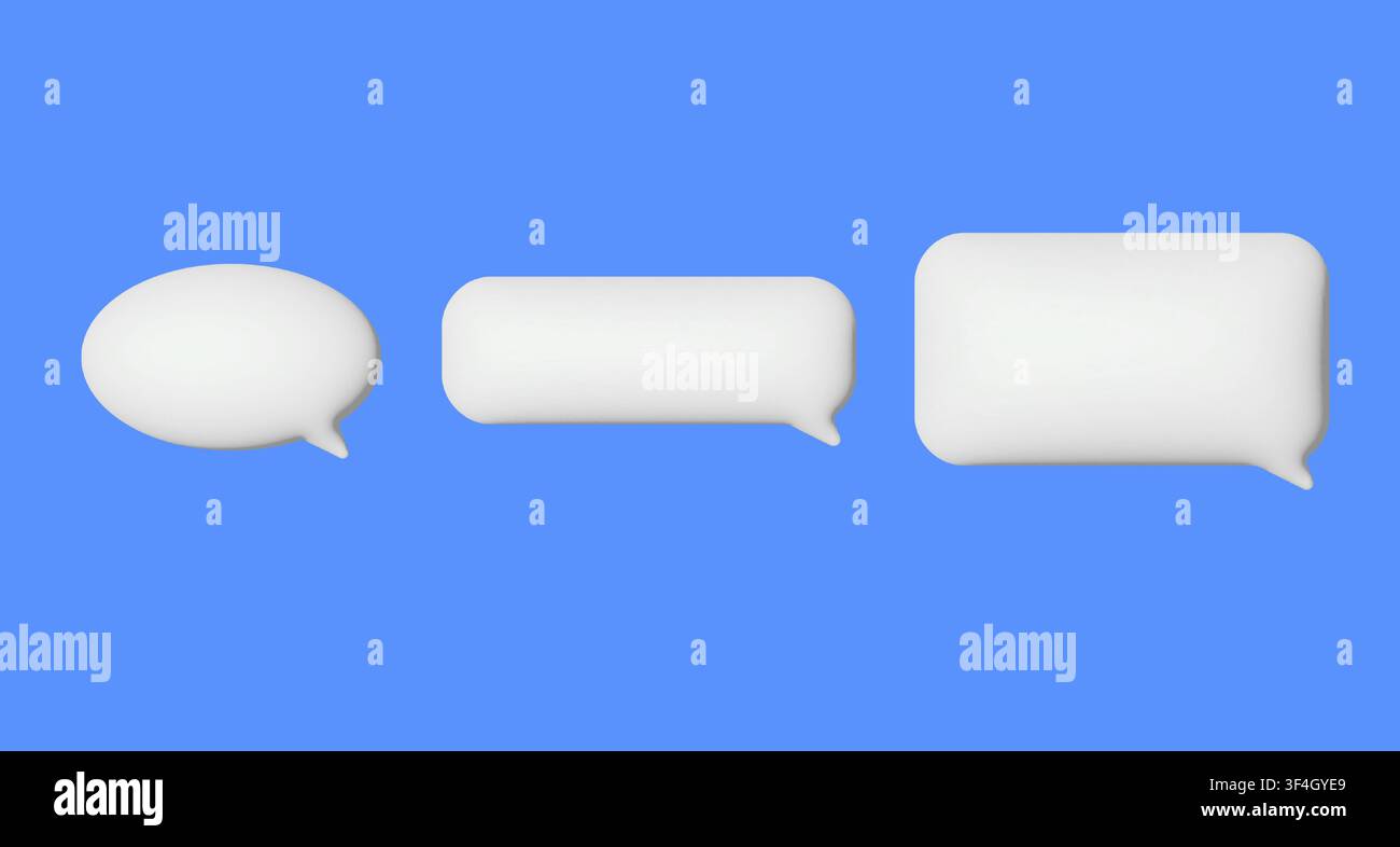 3D chat cloud icons. White messaging bubbles for talk apps and digital conversations Stock Vector