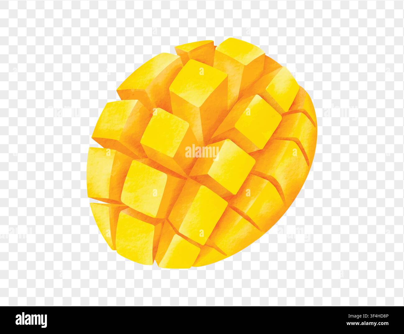 Watercolor cubed ripe mango, sweet tropical fruit element vector. Stock Vector