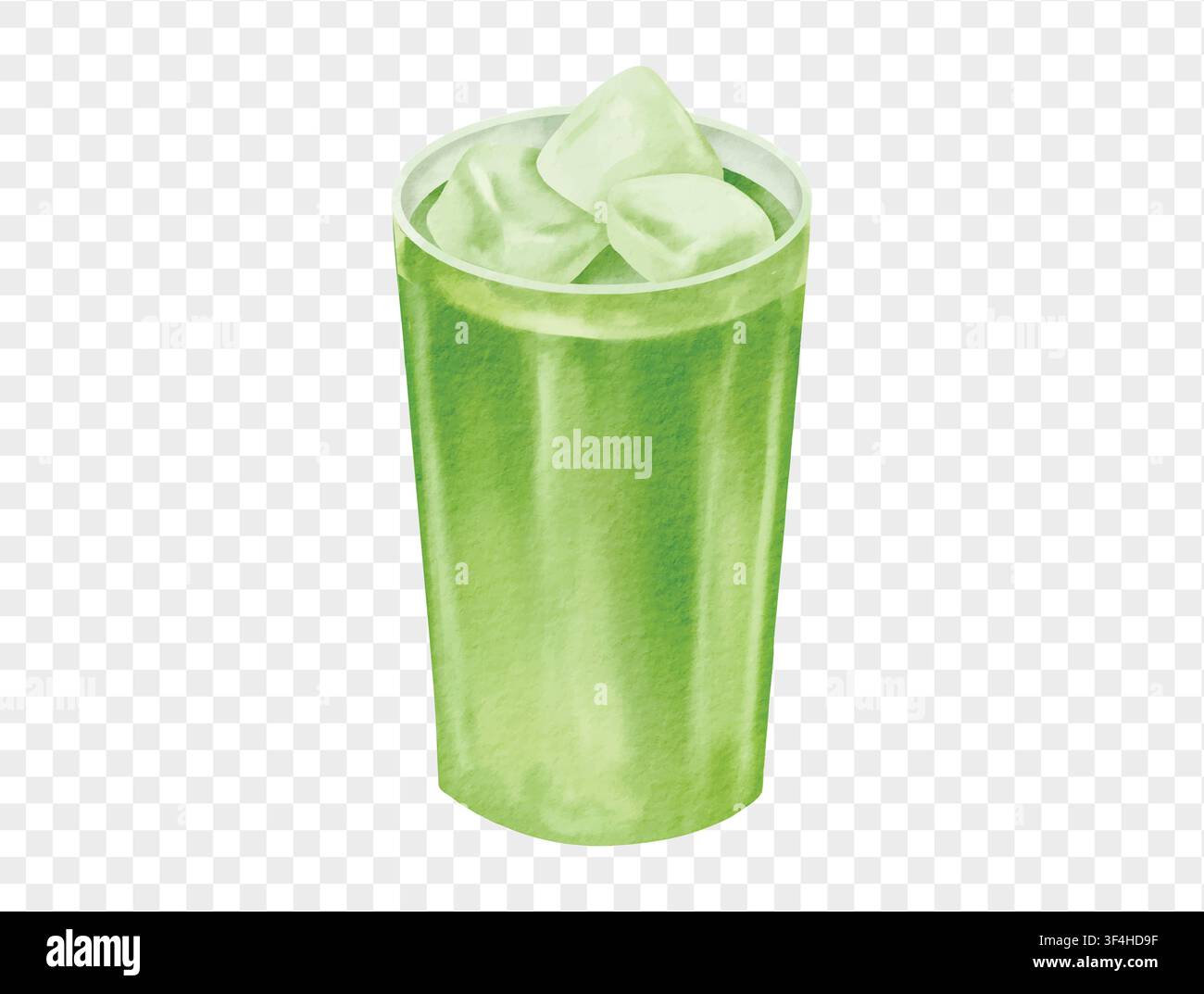 Green iced matcha drink watercolor vector. Stock Vector
