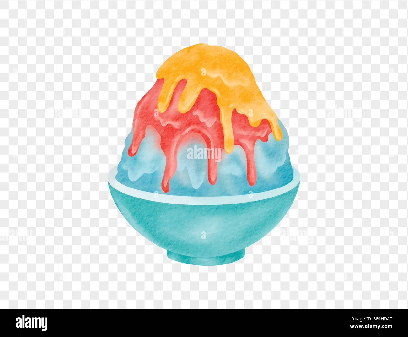 Rainbow shaved ice dessert watercolor illustration vector. Stock Vector