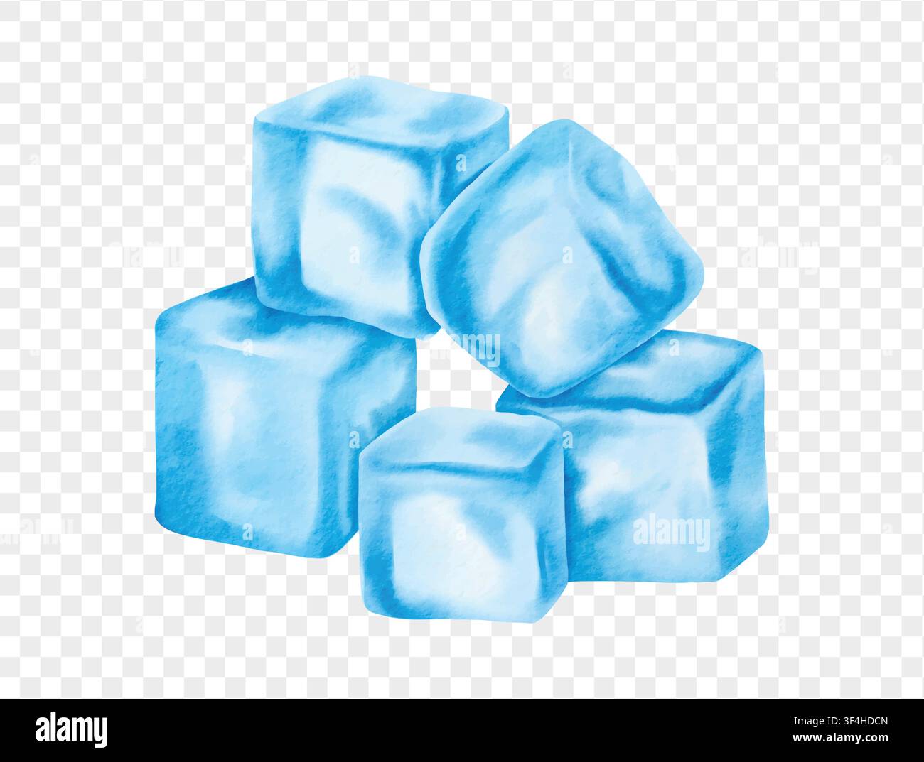 Watercolor blue ice cubes, cold refreshing summer element vector. Stock Vector