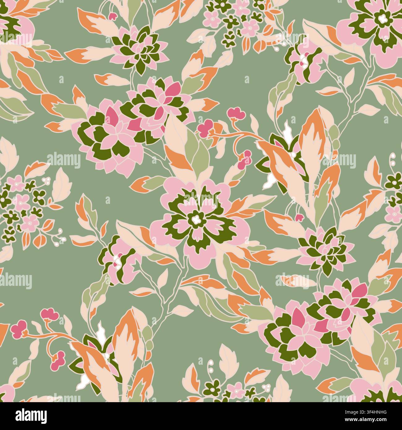 Bold Retro Botanical Blossom Print Stock Vector