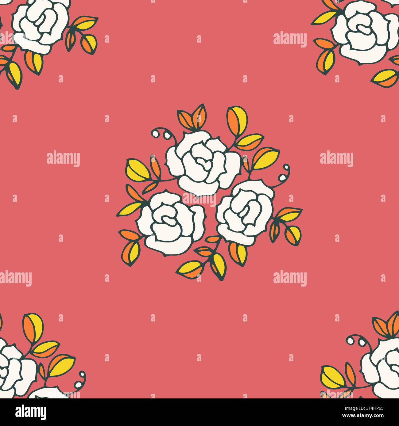 Bold Retro Graphic White Rose Stock Vector