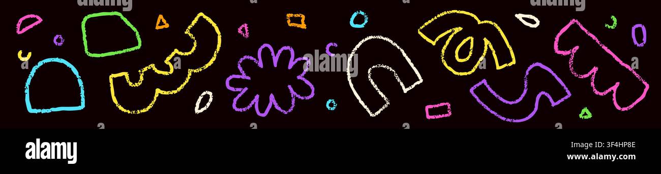 Set with child chalk color abstract outline elements. Stock Vector
