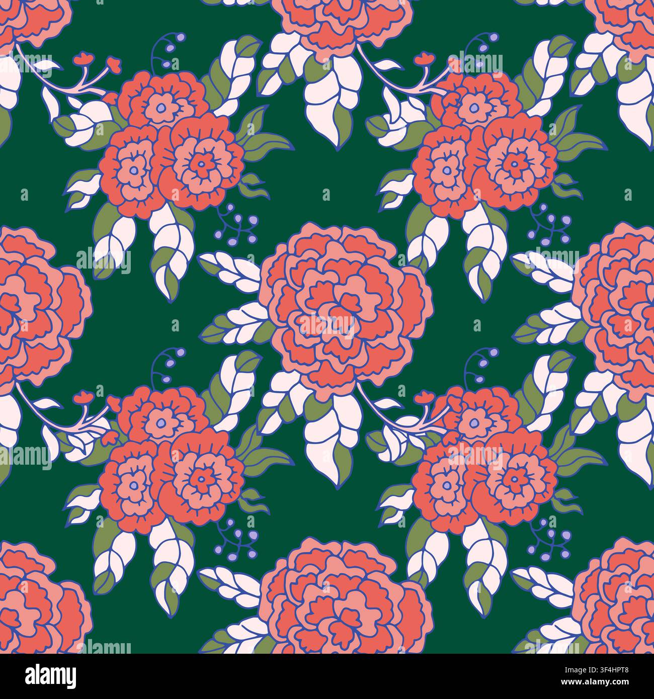 Retro Graphic Rose Botanical Pattern Stock Vector