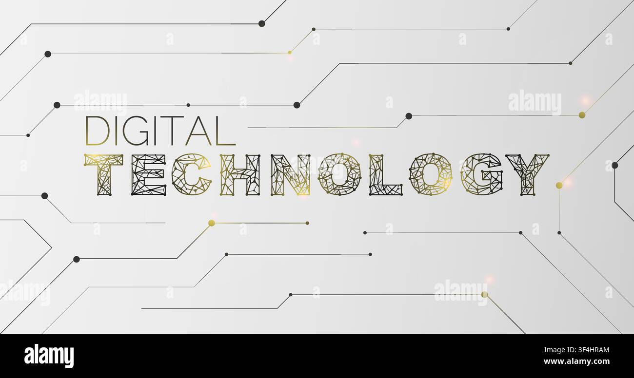 Vector illustration with polygonal phrase DIGITAL TECHNOLOGY on grey background Stock Vector