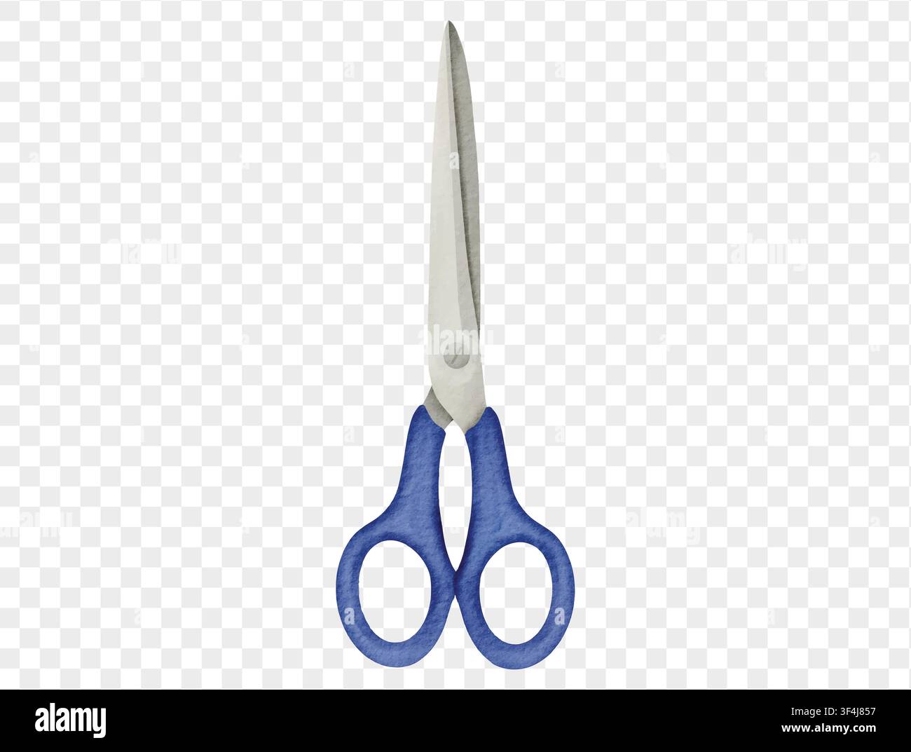 Blue school scissors in watercolor hand painted style. Vector. Stock Vector