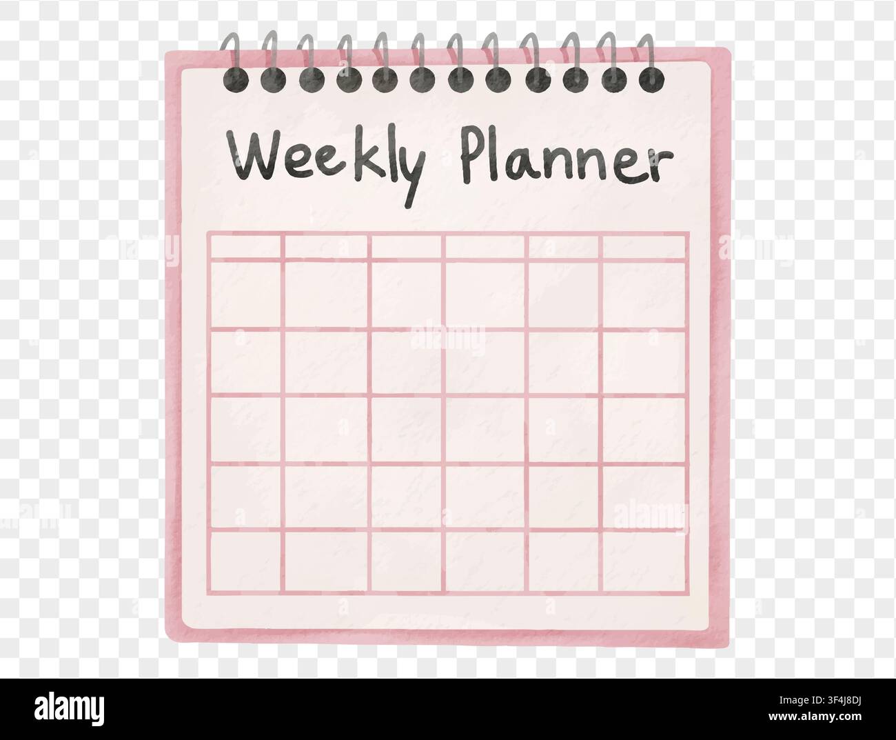 Weekly planner notebook in hand-painted style. Vector. Stock Vector