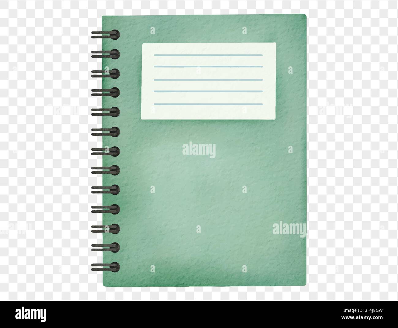 Green spiral notebook with school theme in watercolor. Vector. Stock Vector