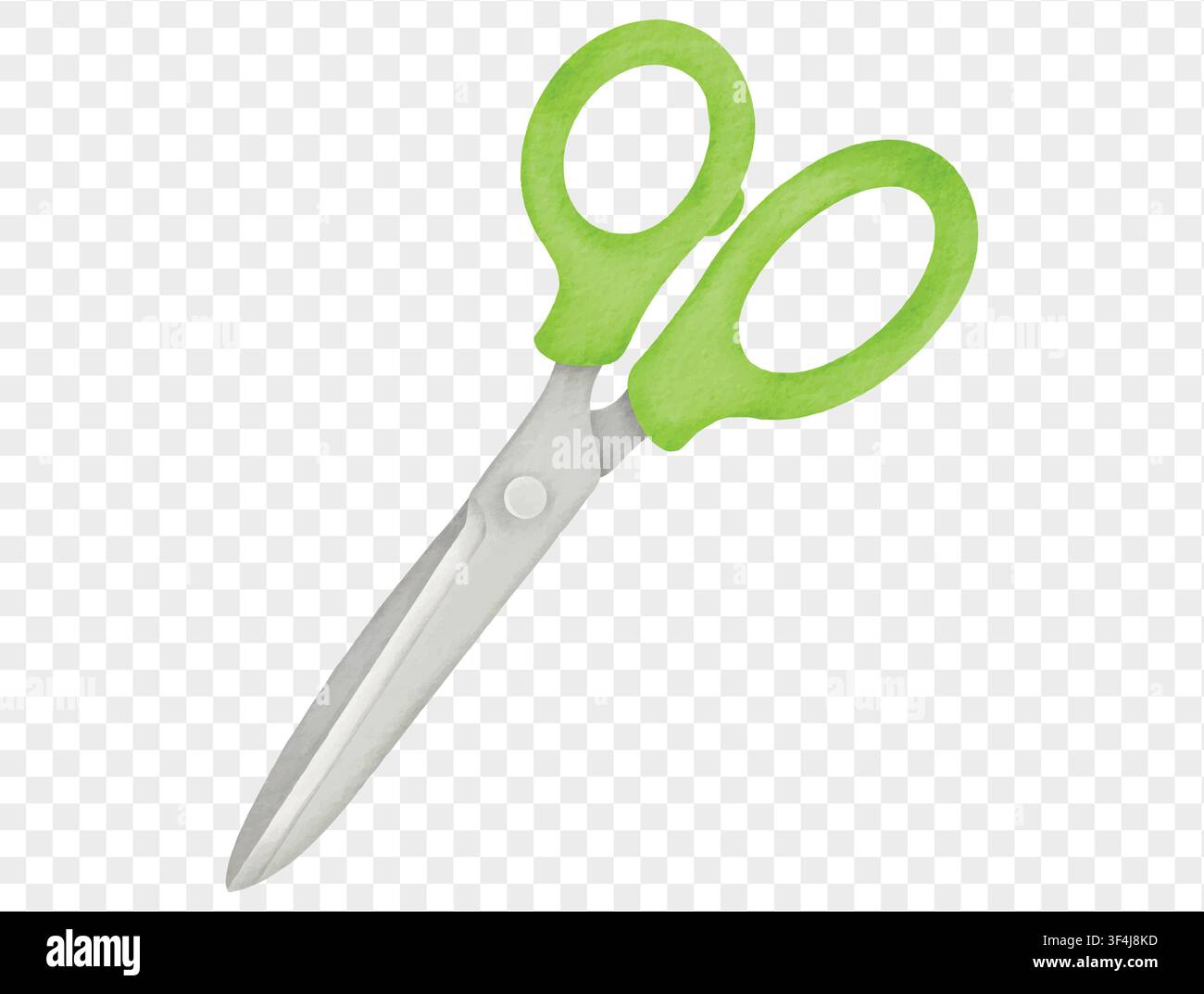 Watercolor green scissors cutting tool for school isolated vector. Stock Vector