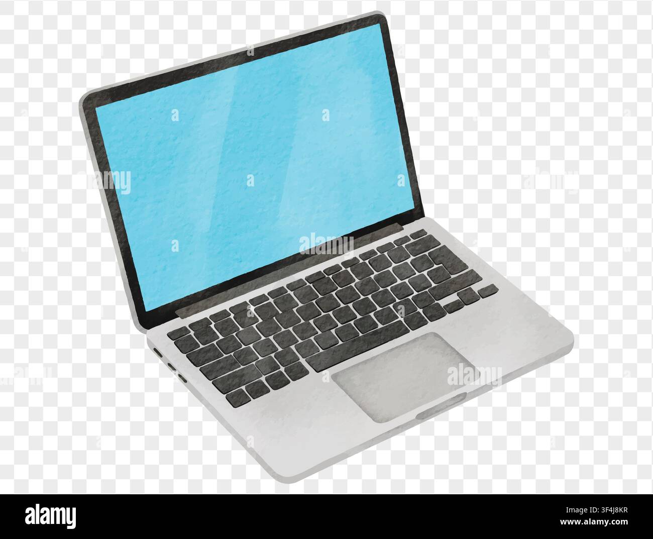 Watercolor laptop computer for school work, online learning or research, isolated vector. Stock Vector
