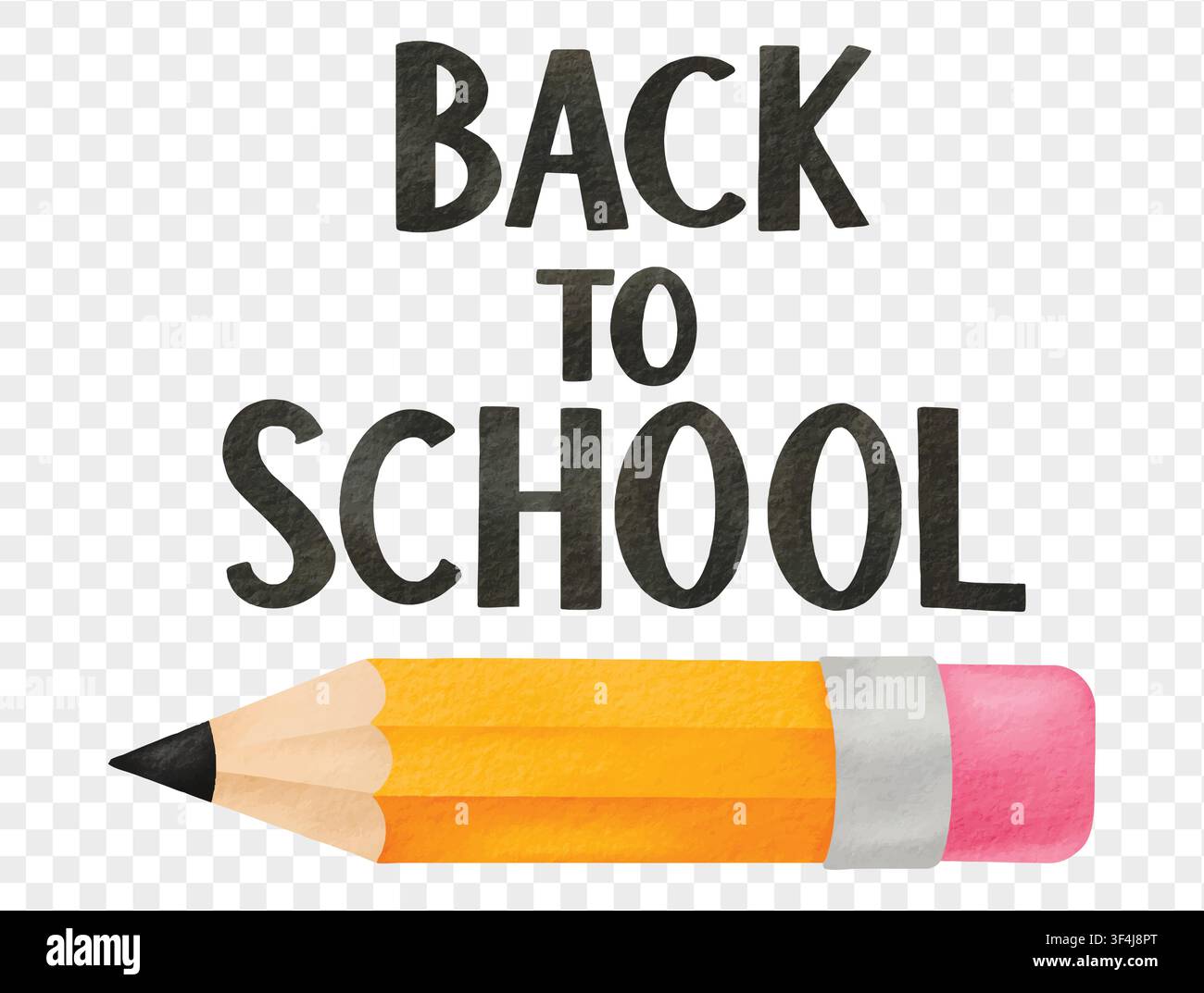 Watercolor back to school text with pencil design vector. Stock Vector