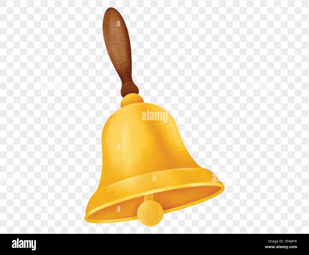 Watercolor golden school bell ringing classroom element isolated vector. Stock Vector