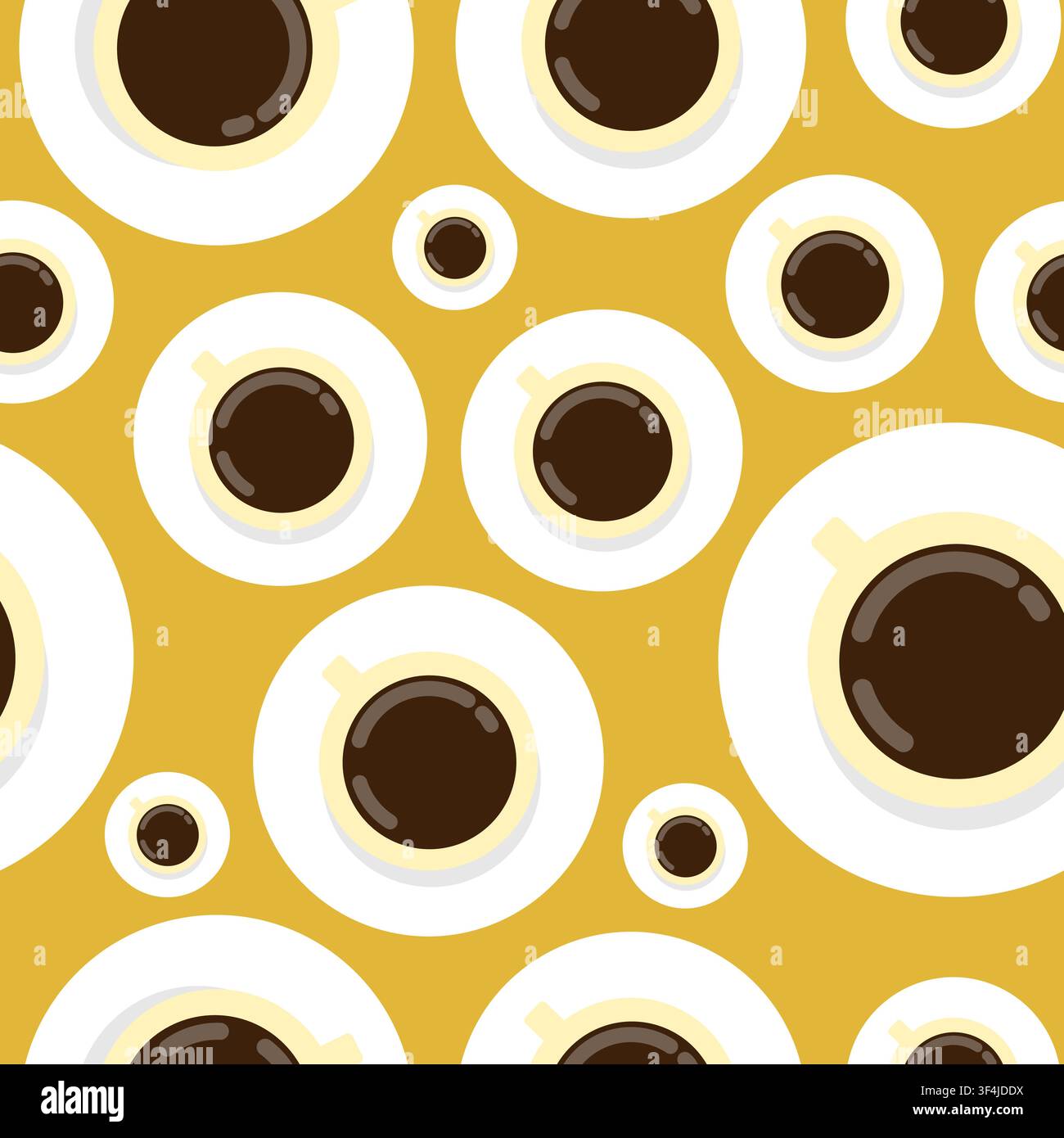 Coffee or tea cups on yellow background, vector seamless pattern. Fresh organic beverages texture. Wallpaper design Stock Vector