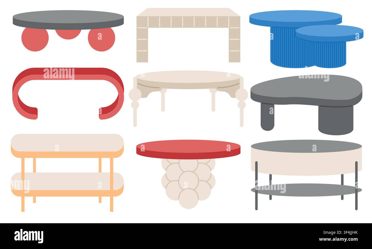 Modern Coffee Tables Flat Illustration Set Stock Vector