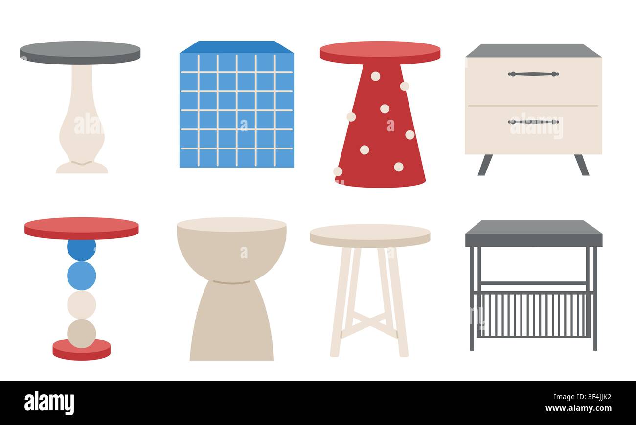 Set of Table interior icon line illustration Stock Vector