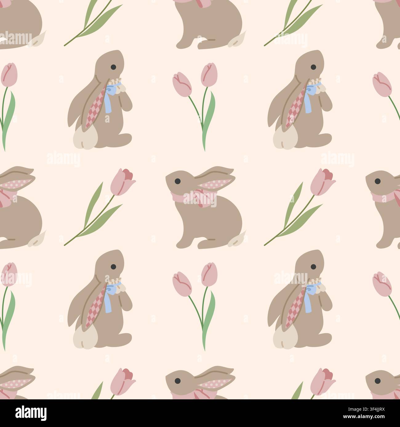 Cute pattern with bunnies and wildflowers Stock Vector