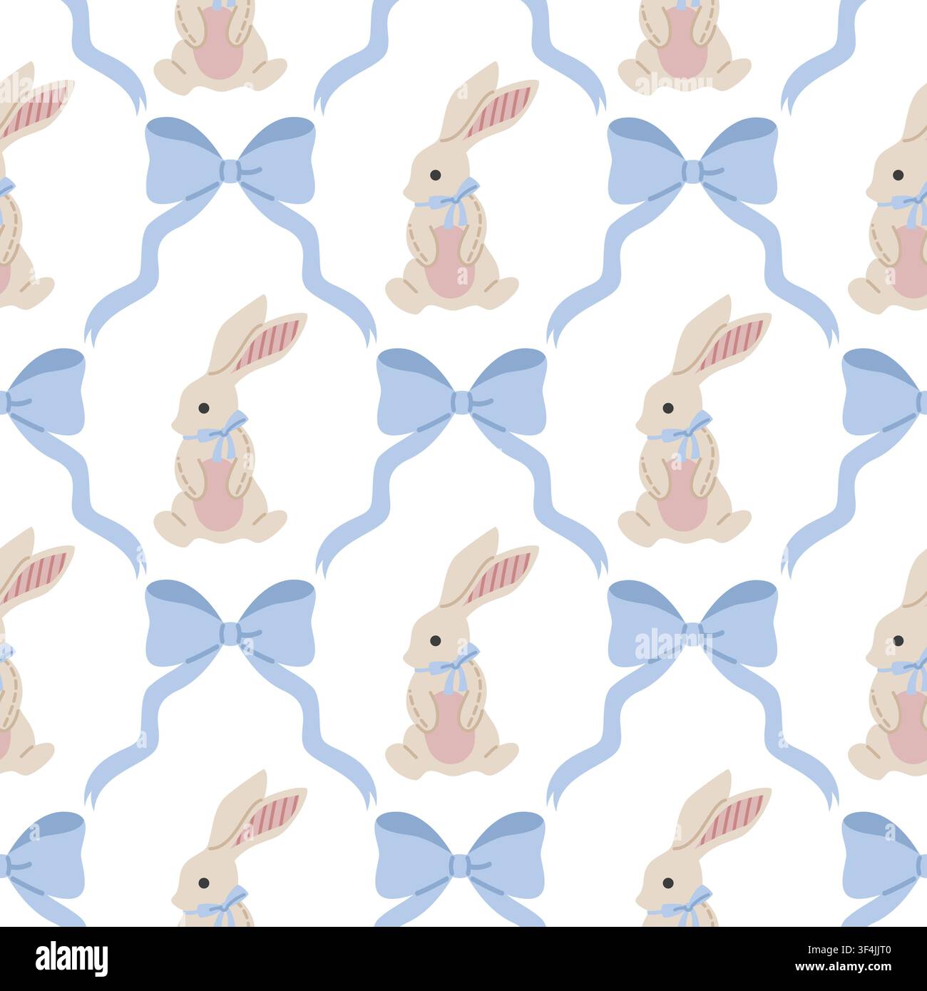 Cute, spring, cozy pattern with blue bow and bunny Stock Vector