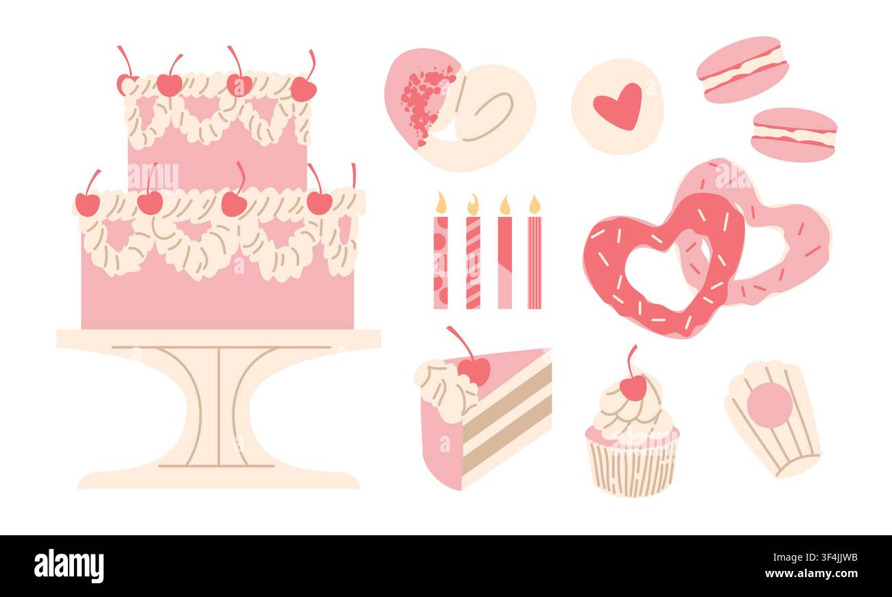 Cute Pink Dessert Set Stock Vector