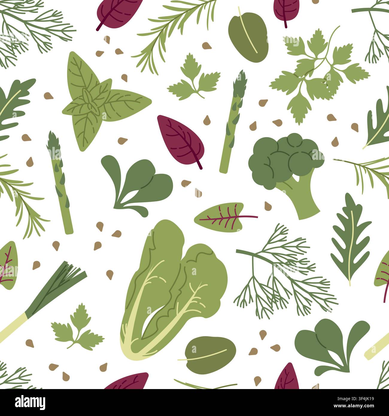 Seamless Pattern of greens and vegetables Stock Vector