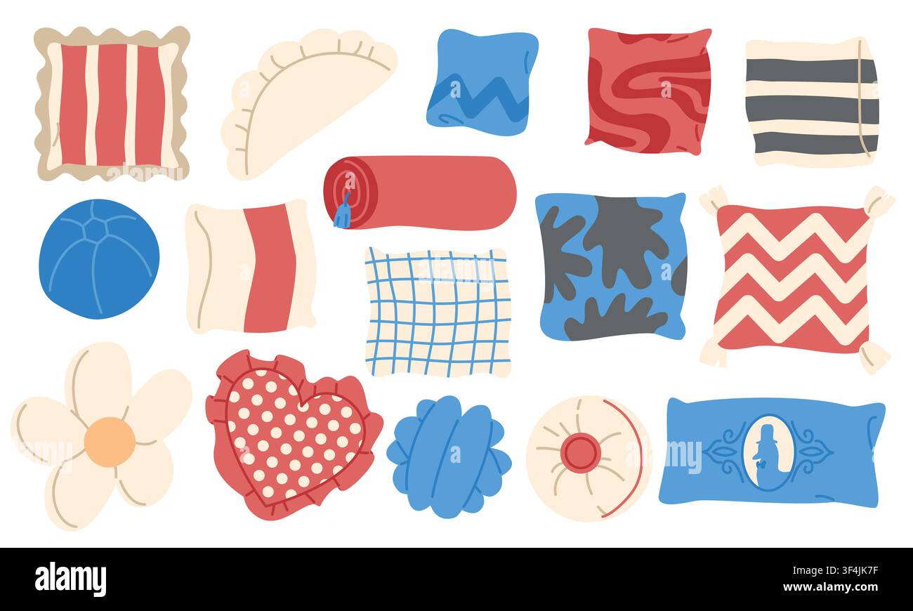 Decorative Pillows Collection Illustration Set Stock Vector