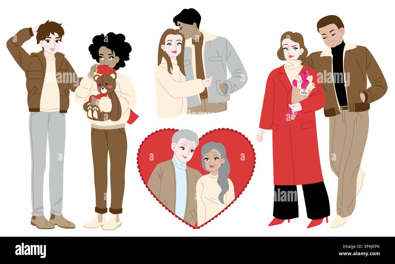 Couples in Love. Valentines Day Illustration Stock Vector