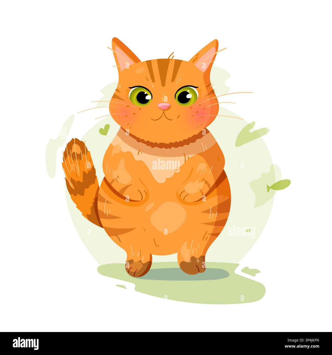 Tabby Ginger Cat Character Vector Illustration with Green Eyes Stock Vector