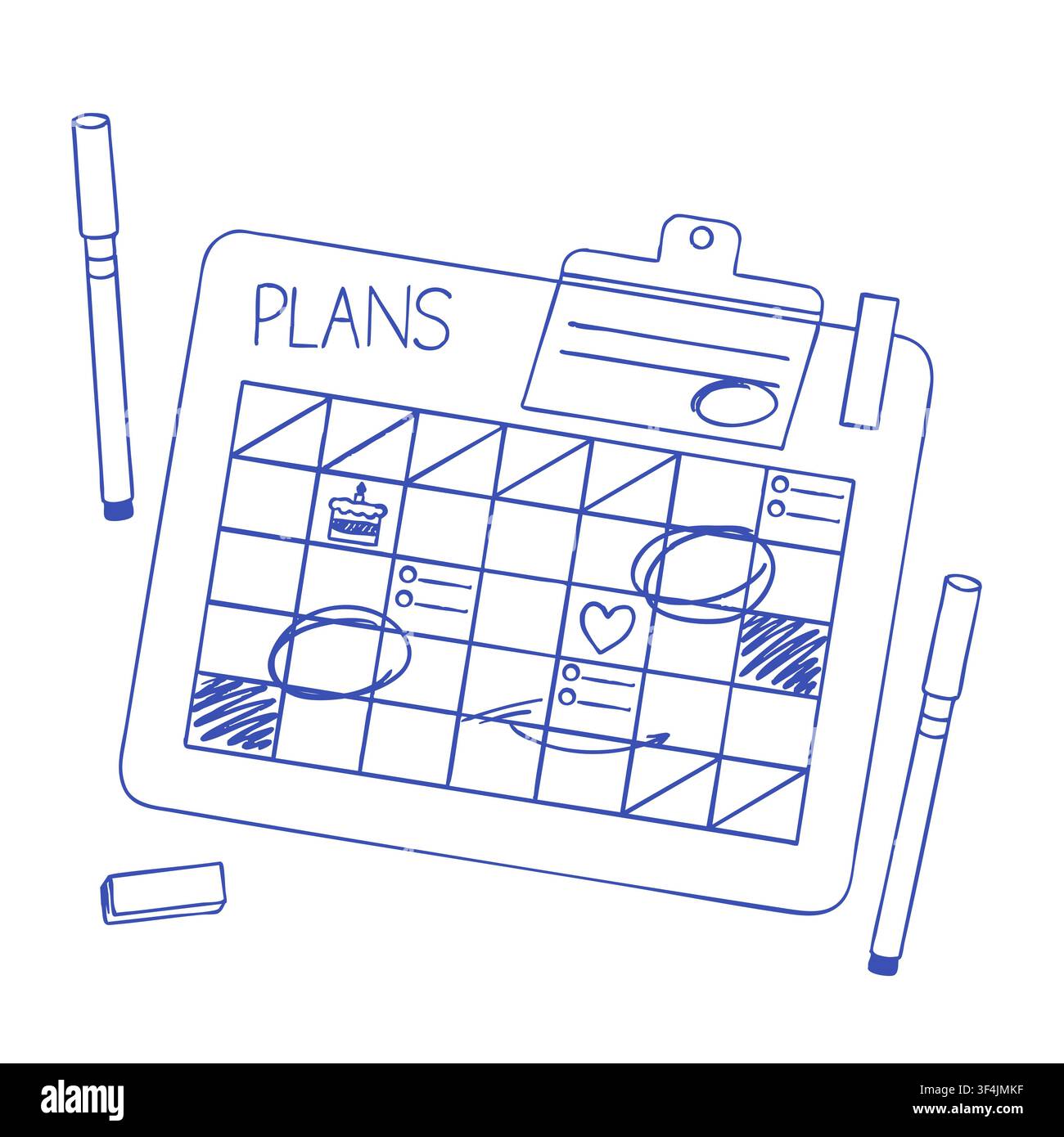 Monthly Planner Clipboard Doodle Illustration Stock Vector