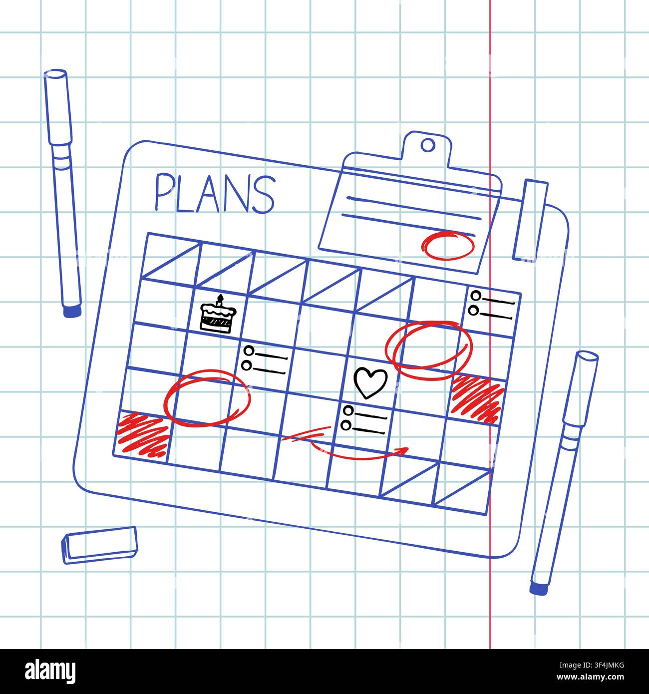 Monthly Planner Doodle Illustration Stock Vector