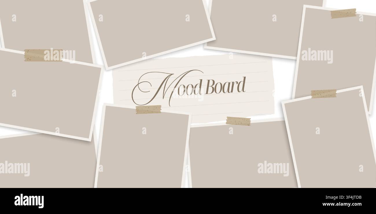 Blank Mood Board Collage Template With Taped Frames Stock Vector