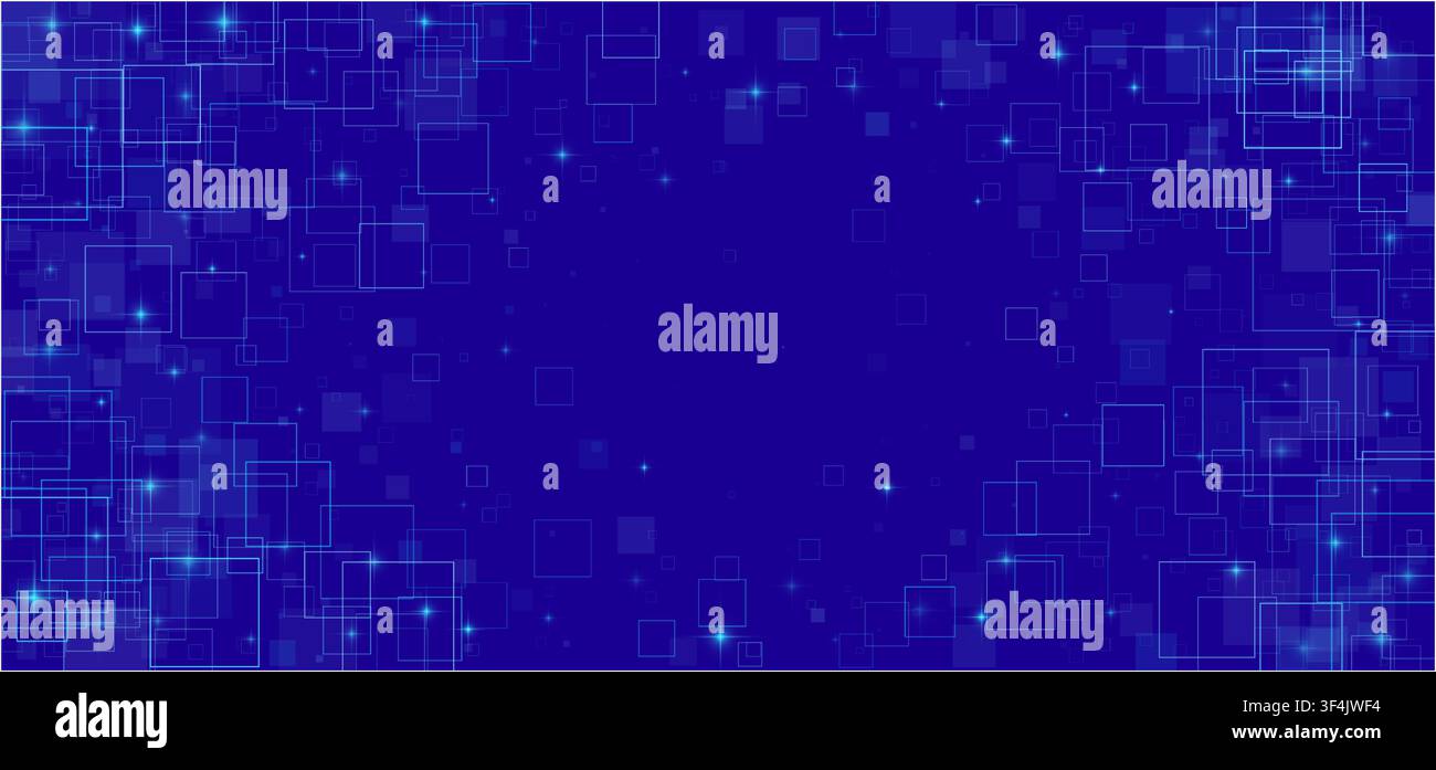 Blue abstract technology background with glowing squares Stock Vector