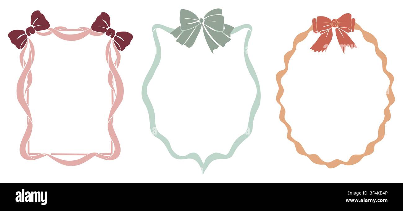 Soft pastel frames adorned with elegant bows Stock Vector