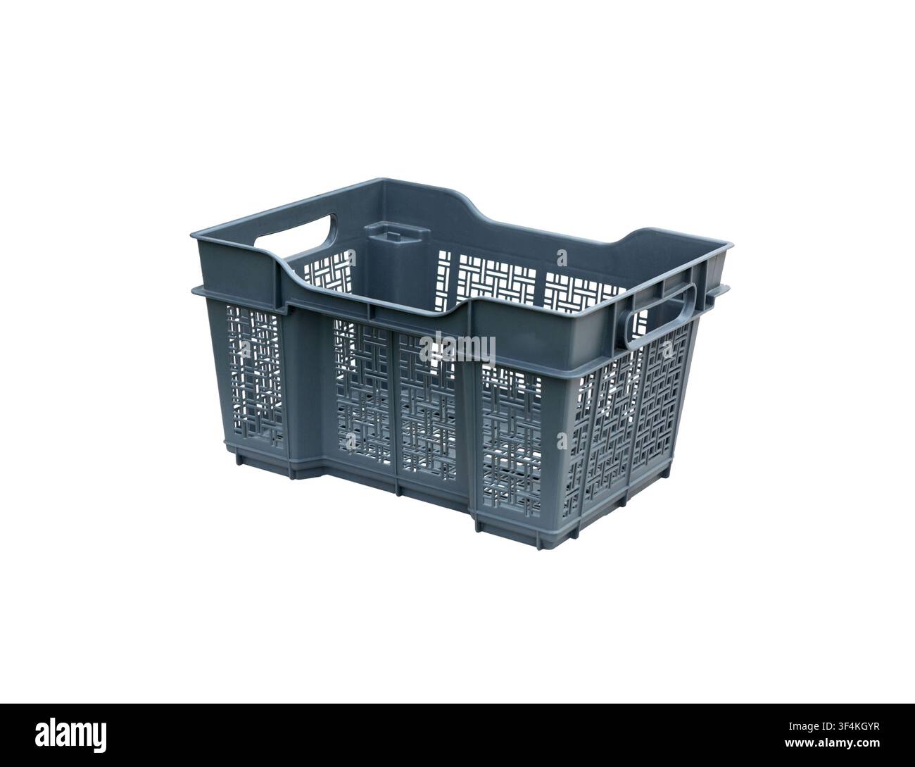 Plastic Crate Box Isolated on White.  Storage and transportation box. Stock Photo