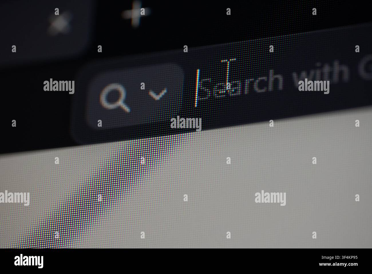 Cursor blinking on a search bar on a computer screen, finding data online Stock Photo