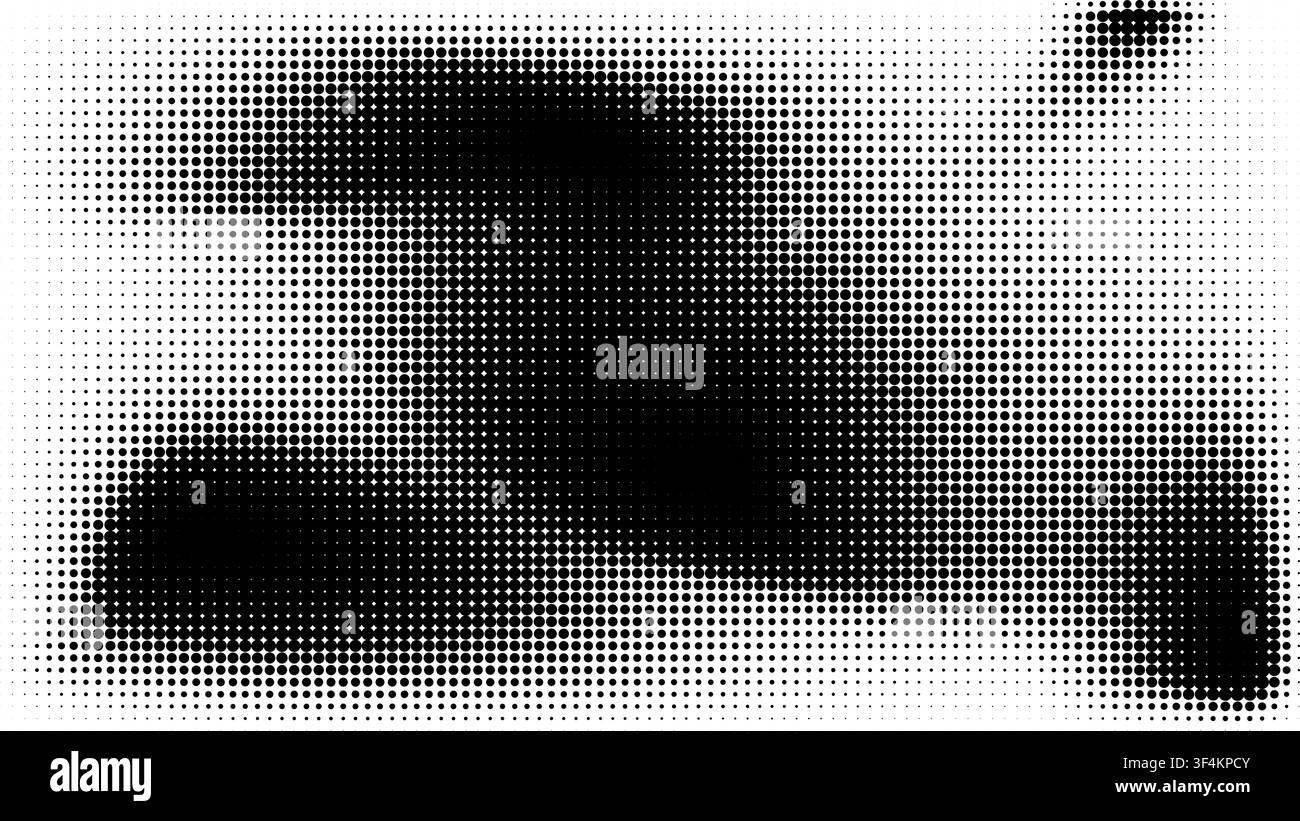 Black and white dots creating an abstract halftone gradient pattern on a white background Stock Vector