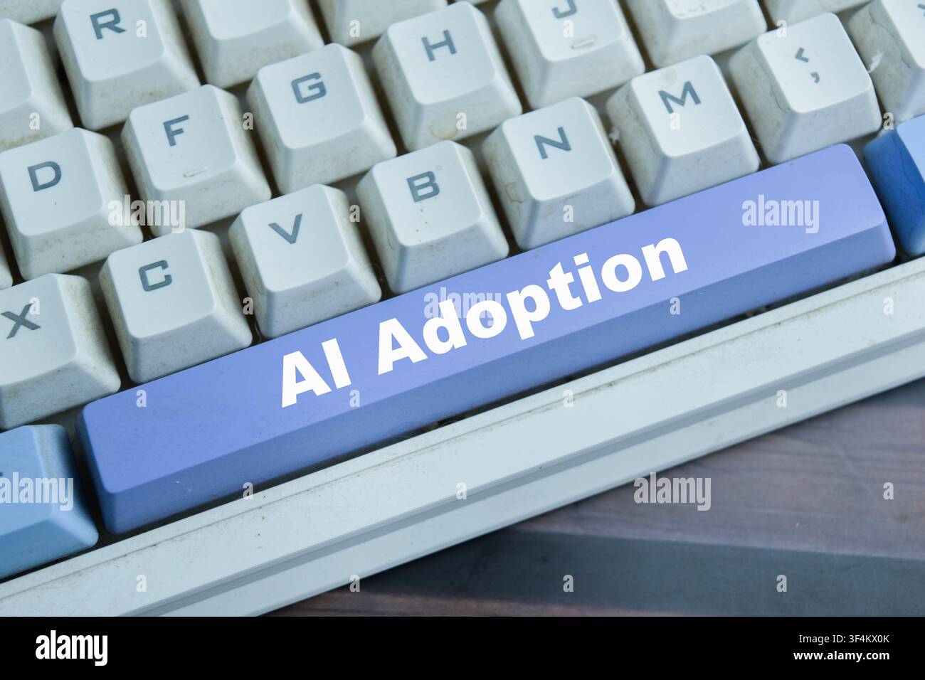 AI adoption on the button keyboard. Stock Photo
