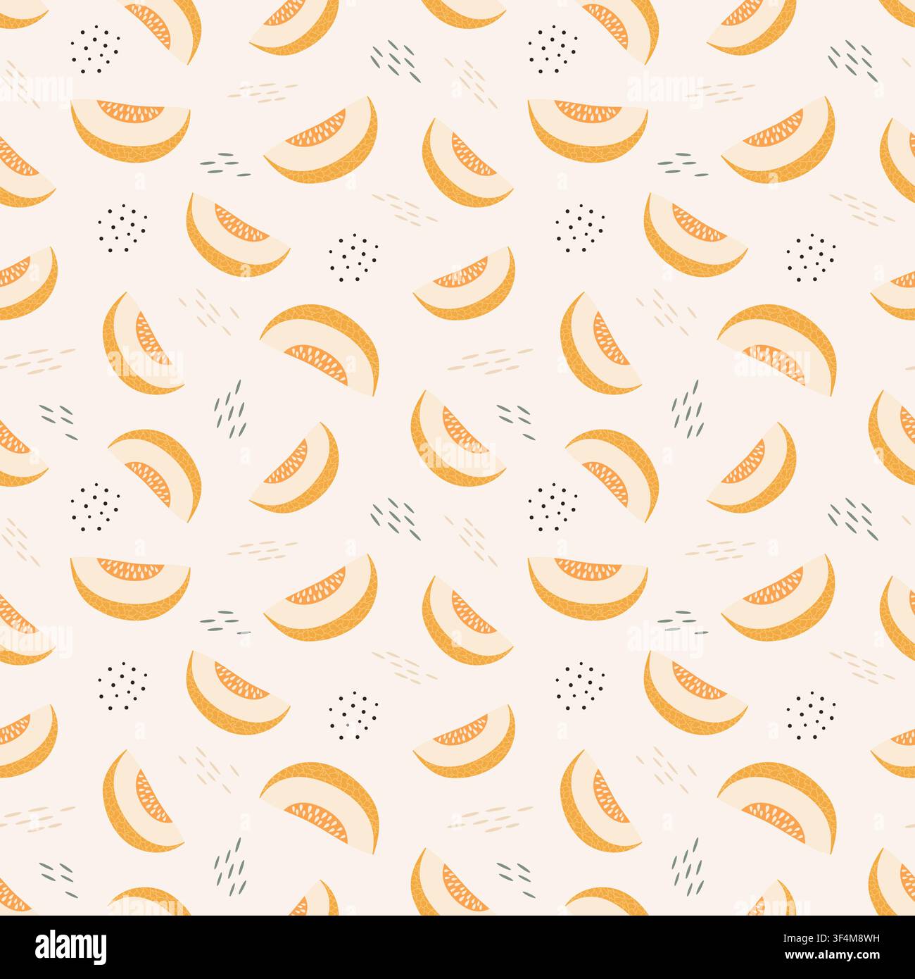 Seamless pattern with melon slices on beige background, flat vector illustration Stock Vector