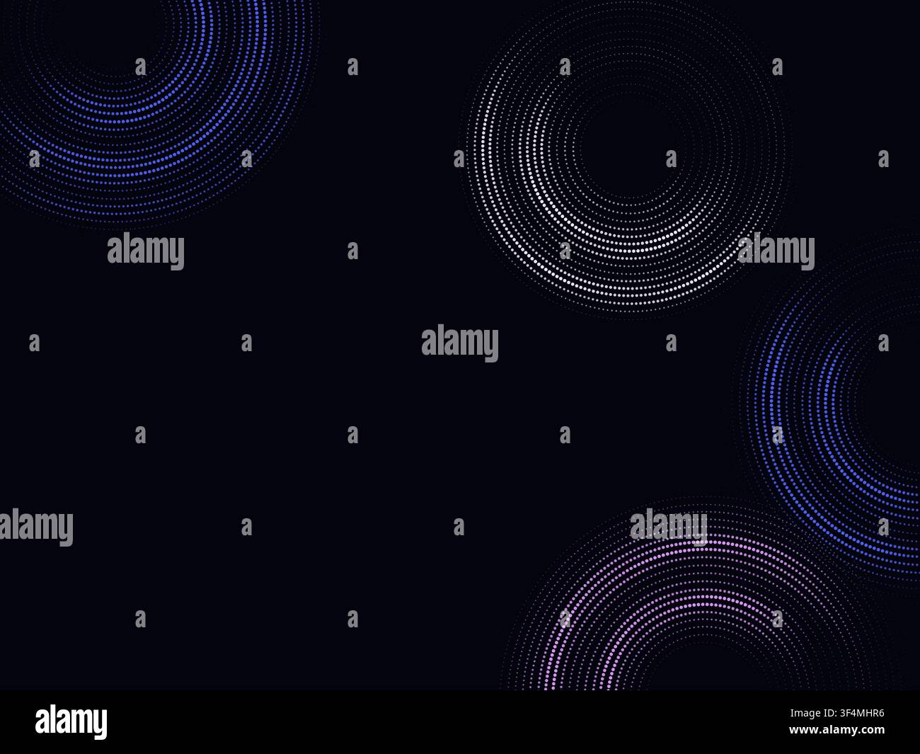 Modern dotted background featuring floating circular ring forms built from clean vector particles Stock Vector