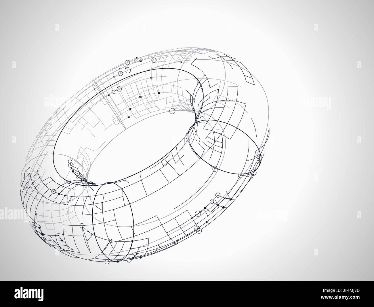 Abstract futuristic torus structure rendered as a clean geometric network background Stock Vector