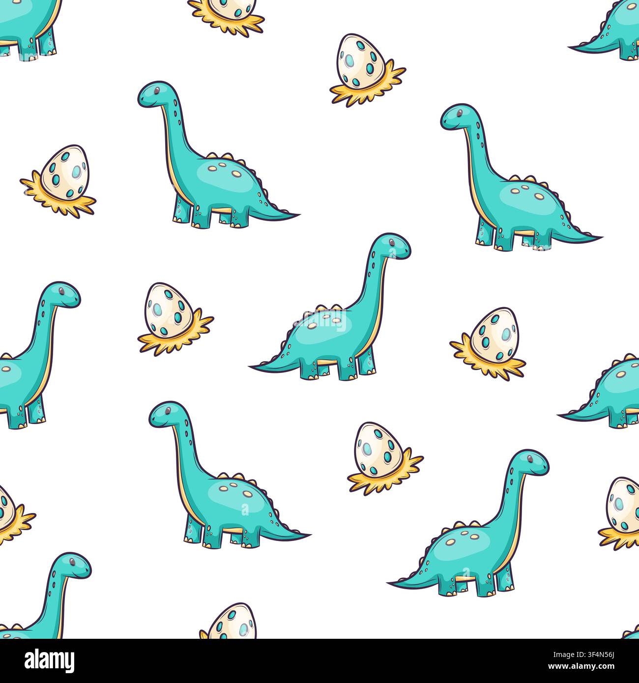 A seamless vector pattern featuring dinosaurs and eggs Stock Vector