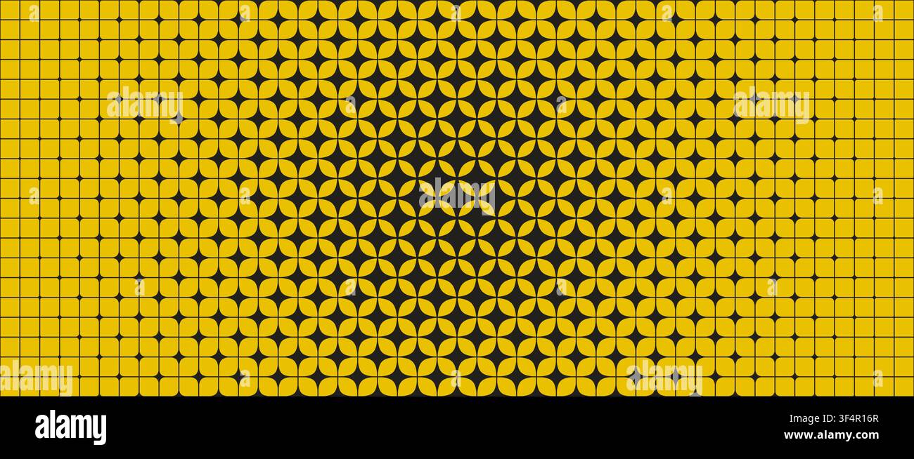 Sparkle grid radial gradient pattern. Yellow geometric star gradation background. Abstract repeating mosaic pattern wallpaper. Repeated retro lattice wireframe backdrop. Vector texture pattern Stock Vector