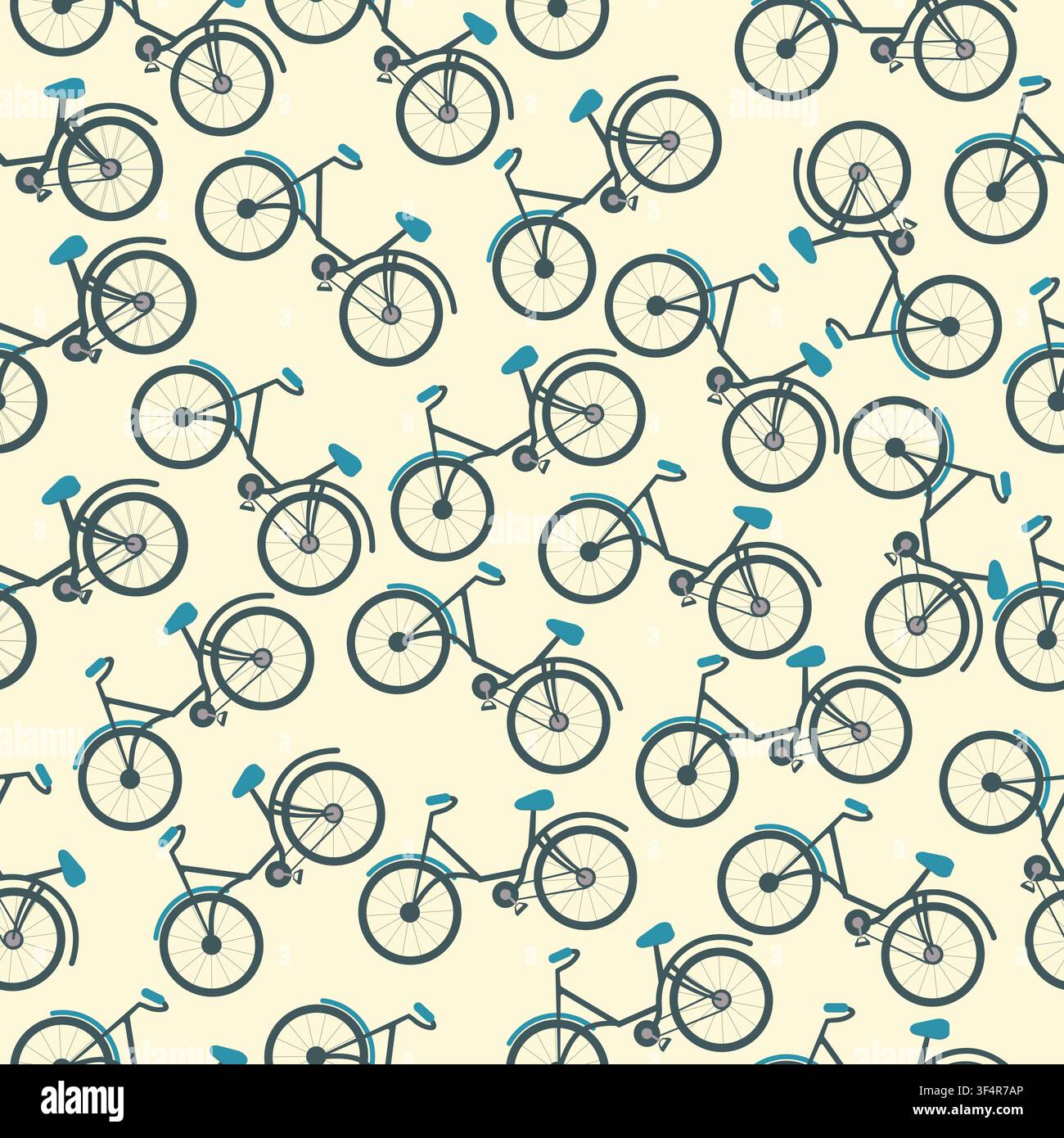 Vector seamless pattern with bicycles on white background. Summer activity repeat backdrop. Fabric or wallpaper design Stock Vector