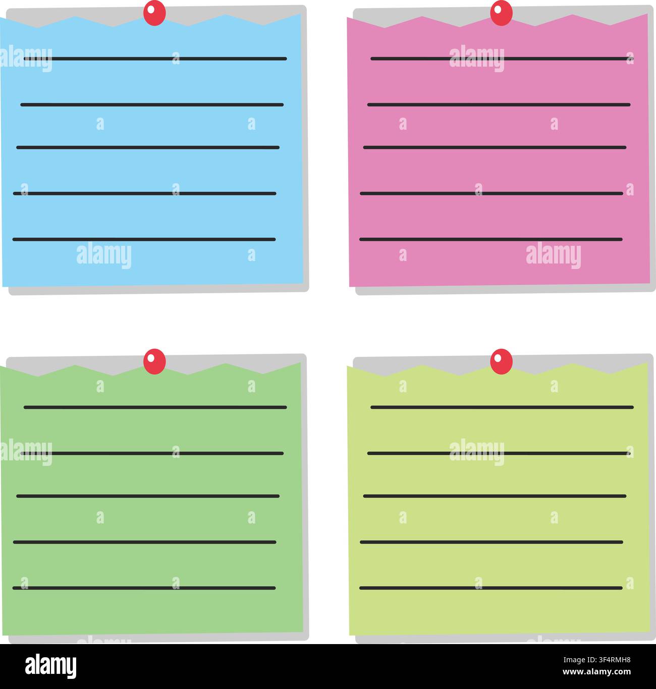 Pinned lined note sheets vector illustration isolated on white background Stock Vector